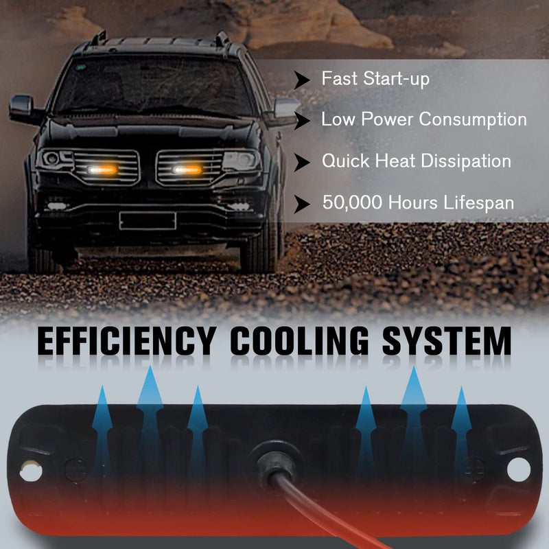 DIBMS LED Emergency Strobe Lights, 8X Amber White 6 LED Strobe Warning Emergency Flashing Light Caution Construction Hazard Light Bar for Car Truck Van Off Road Vehicle ATV SUV Surface Mount - Image 3